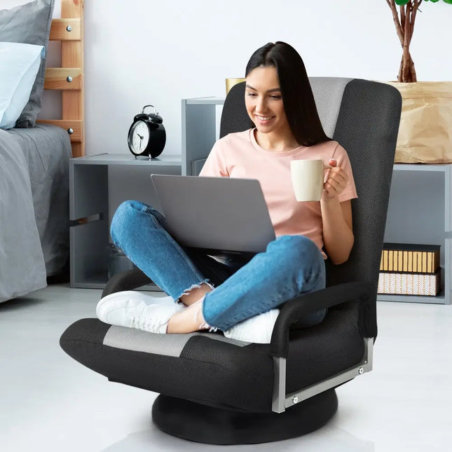 360-Degree Swivel Gaming Floor Chair with Foldable Adjustable Backrest-Gray Costway