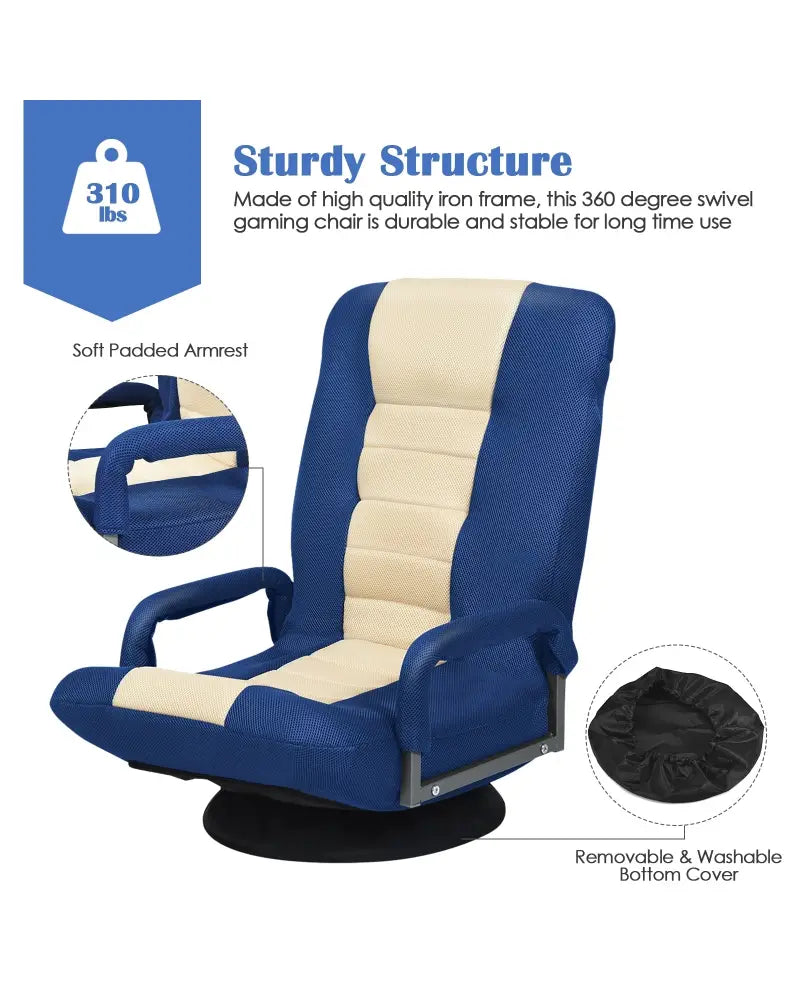360-Degree Swivel Gaming Floor Chair with Foldable Adjustable Backrest-Blue - Blue - Floor Chairs