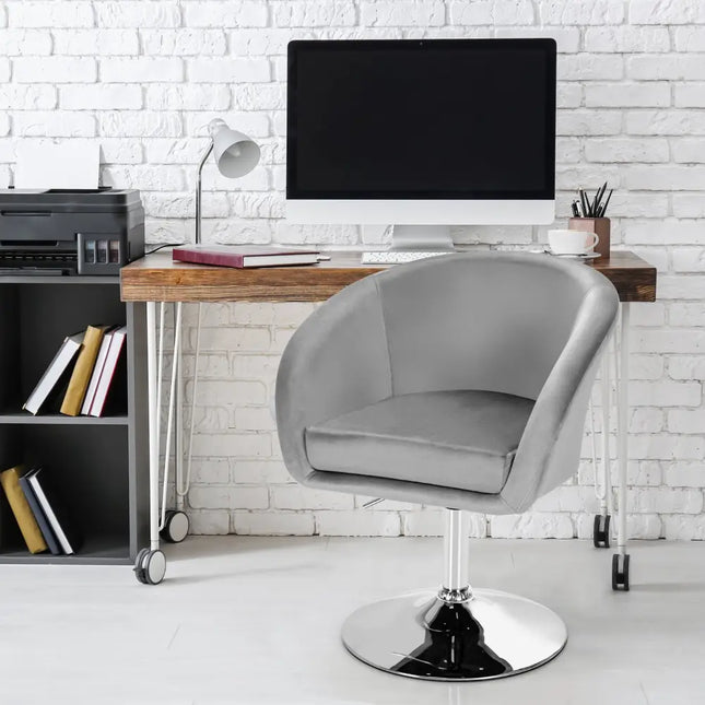 360 Degree Swivel Makeup Stool Accent Chair with Round Back and Metal Base-Gray Costway