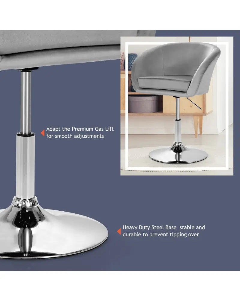 360 Degree Swivel Makeup Stool Accent Chair with Round Back and Metal Base-Gray - Gray - Accent Chairs