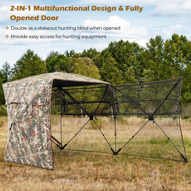 360° One Way See Through Hunting Blind Ground Blind with Portable Carrying Bag - Camouflage - Tents