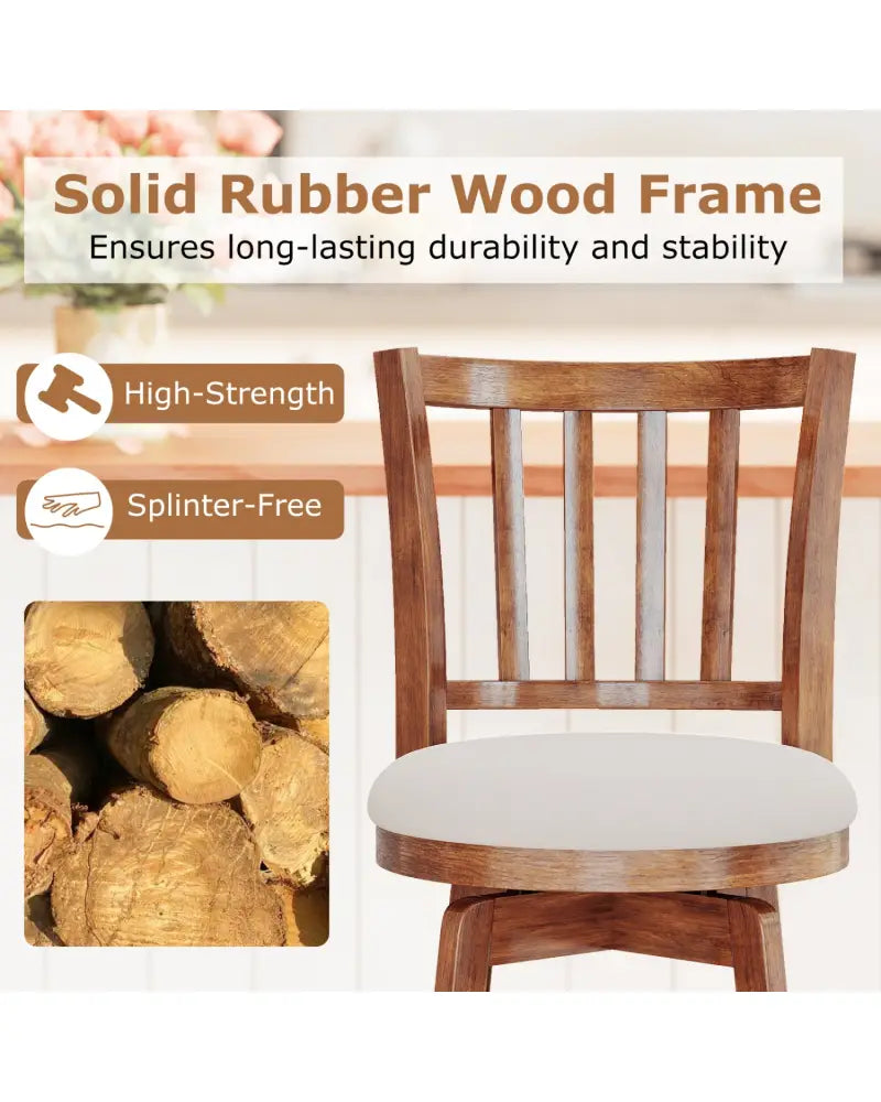 360° Rotating Counter Height Chairs Set of 4 with Backrest and Upholstered Seat-24 inches - Wood - Bar Stools