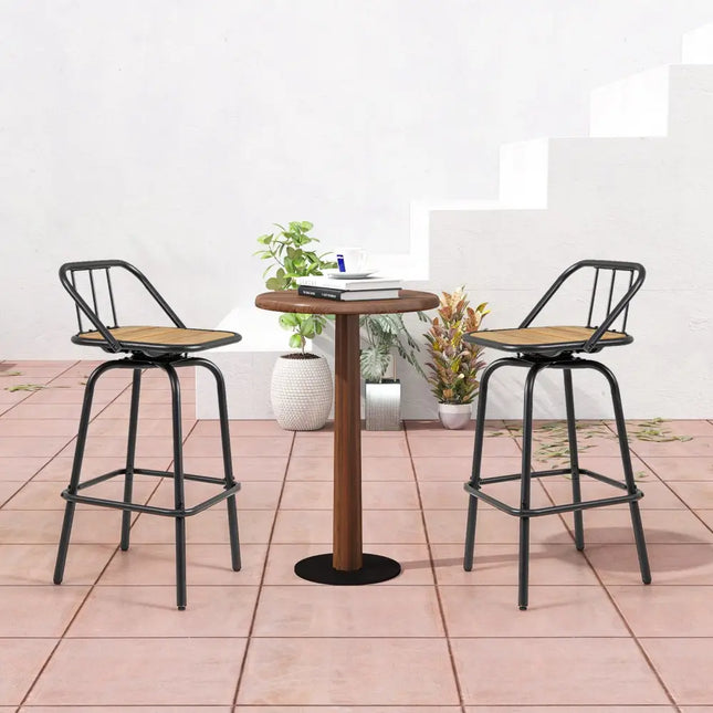 360° Swivel Bar Stool Set of 2 with Footrest and Backrest-Balck & Natural Costway