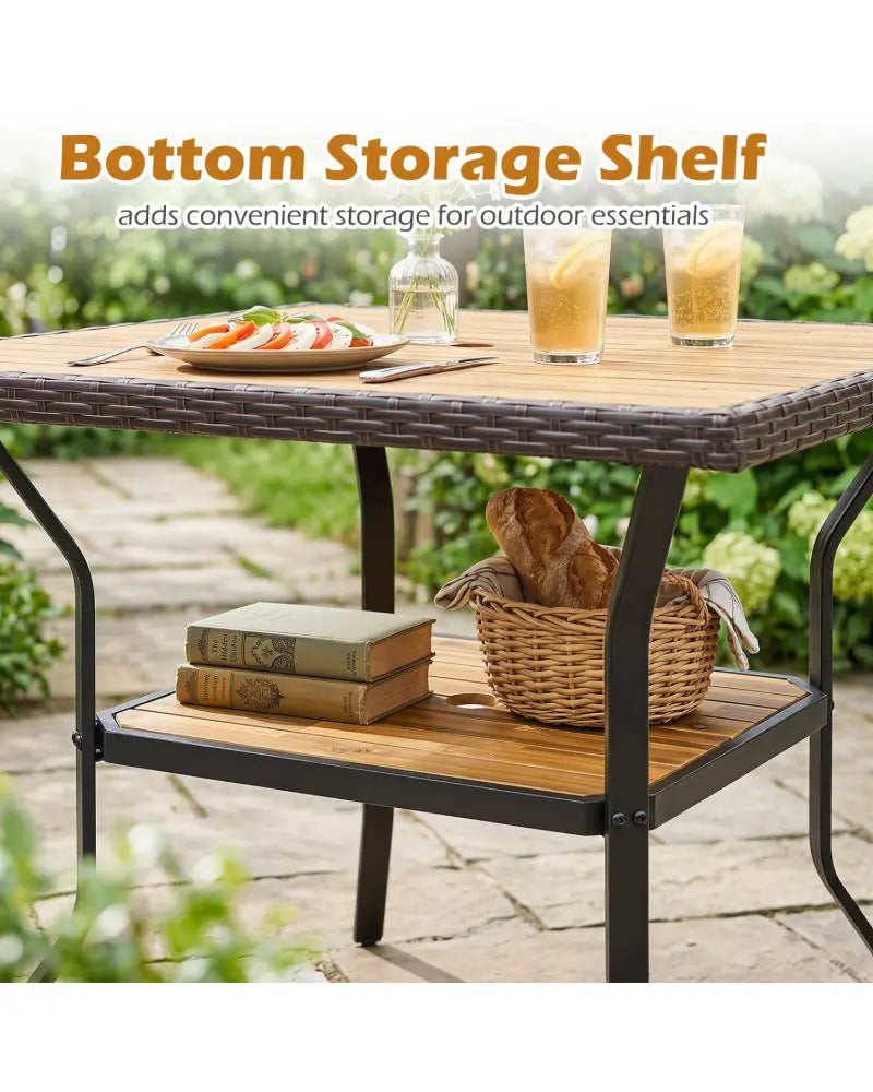 37’’ Square Outdoor Dining Table for 4 with Acacia Wood Tabletop and 2’’ Umbrella Hole-Brown - Brown - Dining Tables