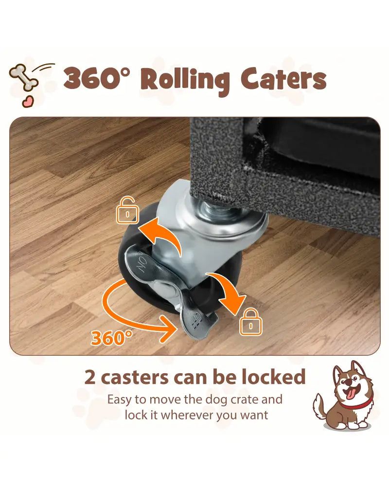 38 Inch Foldable Heavy-Duty Metal Dog Cage with Lockable Rolling Casters and Tray-38 inches - Black - Dog Kennels