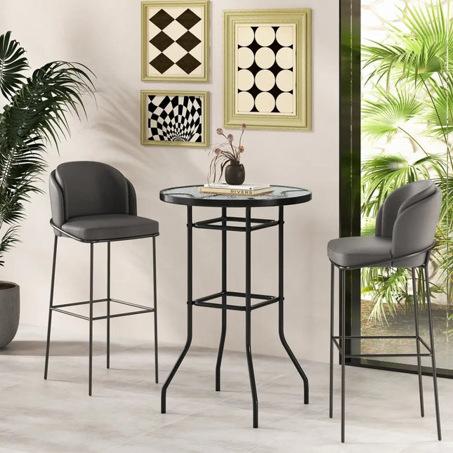 38 Inch Patio Bar Table with Tempered Glass Tabletop - Black - Patio Bar Furniture