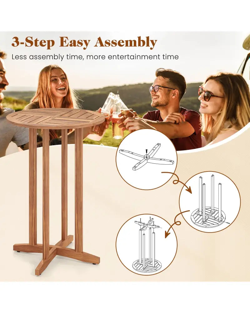 39 Inch Outdoor Acacia Wood Bar Table with Slatted Table Top - Natural - Patio Bar Furniture