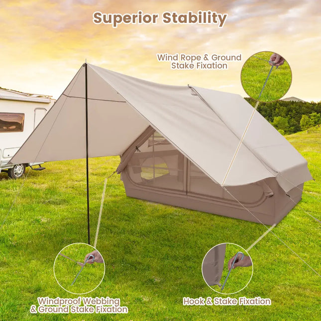 4-6 People Inflatable Camping Tent with Porch and Carrying Bag-Beige - Beige - Tents