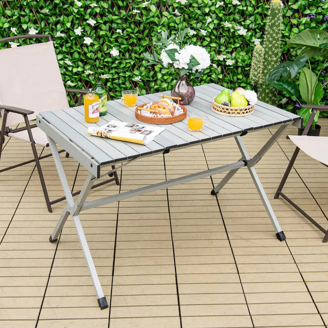 4-6 Person Portable Aluminum Camping Table with Carrying Bag-Gray - Gray - Camping Furniture