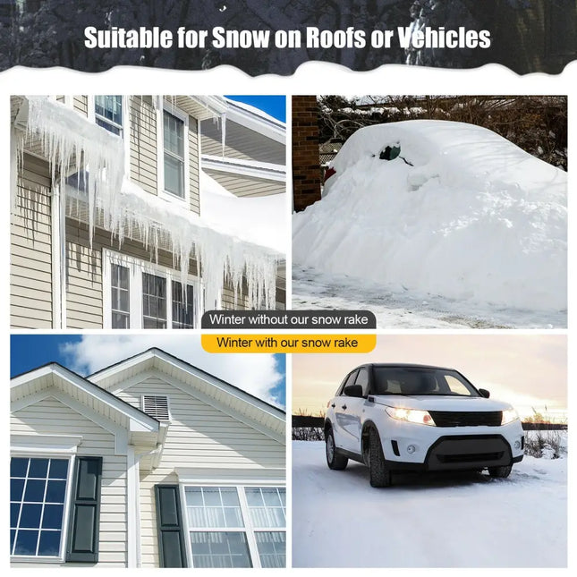 4.8-20 Feet Sectional Snow Roof Rake with Reinforced Aluminum Poles - Black - Snow Removal