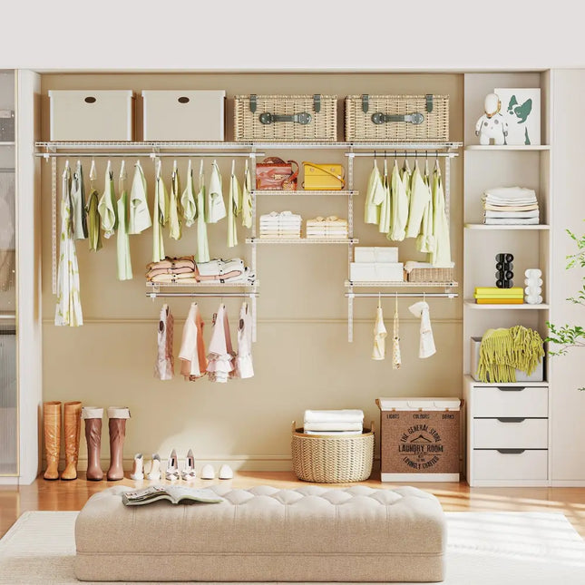 4-8 Feet Closet Organizers and Storage System with Hanging Rod for Laundry Bedroom-White Costway