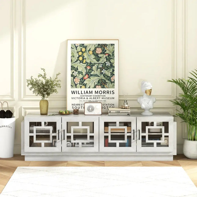 4-Door TV Stand for TVs up to 75 Inch Media Console Table with Adjustable Shelves-Oak Costway