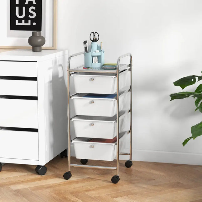 4-Drawer Cart Storage Bin Organizer Rolling with Plastic Drawers-White Costway