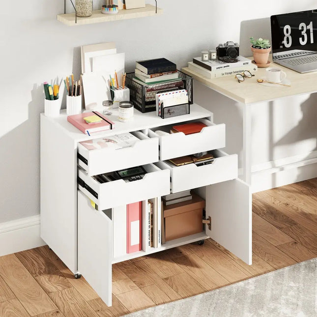 4 Drawer File Cabinet with Wheels for Home Office Organization-White Costway