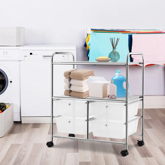 4 Drawers Shelves Rolling Storage Cart Rack-Clear Costway