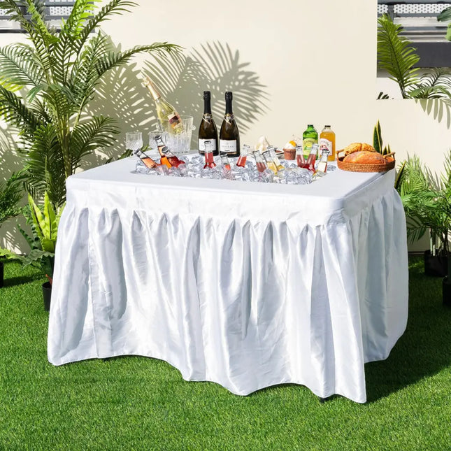 4 Feet Folding Ice Bin Table with Skirt for Camping Picnic Wedding with Ice Bucket-White - White - Camping Furniture