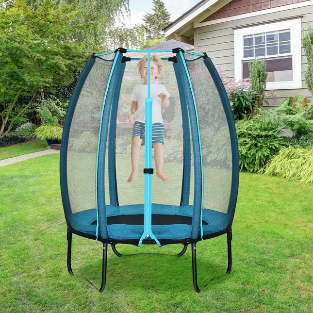 4 Feet Kids Trampoline Recreational Bounce Jumper with Enclosure Net-Blue - Blue - Trampolines
