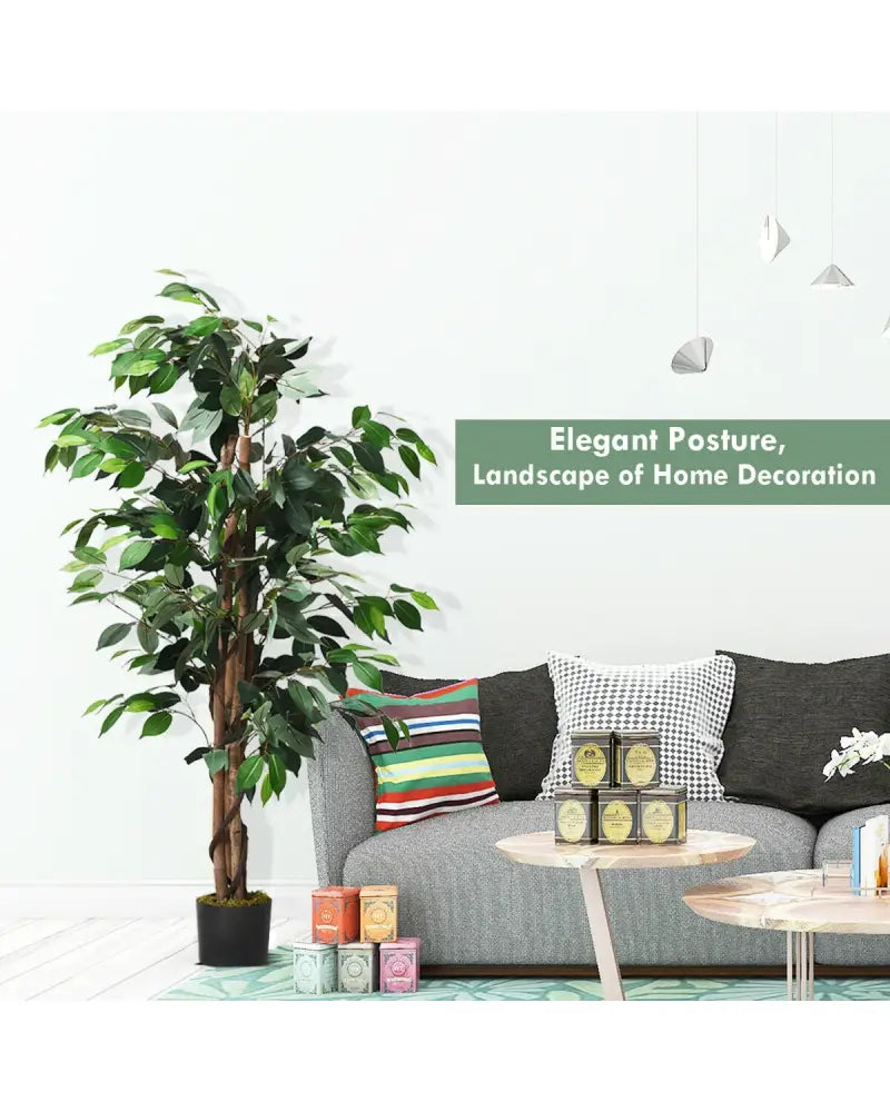 4 Feet Outdoor Trunks Artificial Ficus Silk Tree - Green - Faux Plants