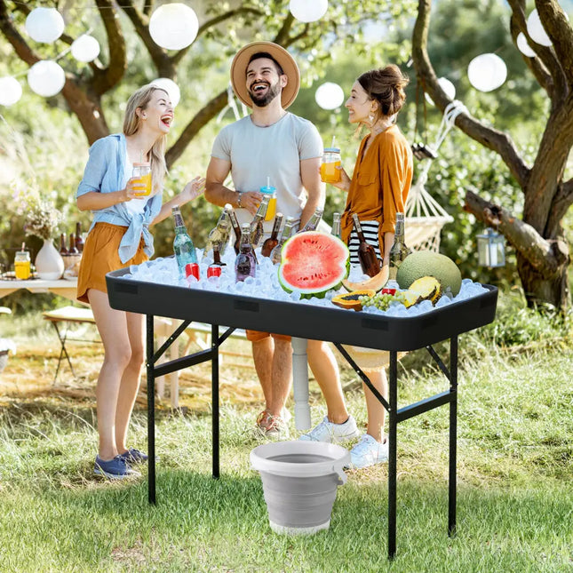 4 Feet Plastic Party Ice Folding Table with Matching Skirt-Black - Black - Camping Furniture