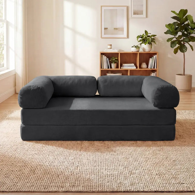 4-in-1 Convertible Folding Sofa Bed with Comfy Corduroy Cover-Gray - Gray - Sofas & Loveseats