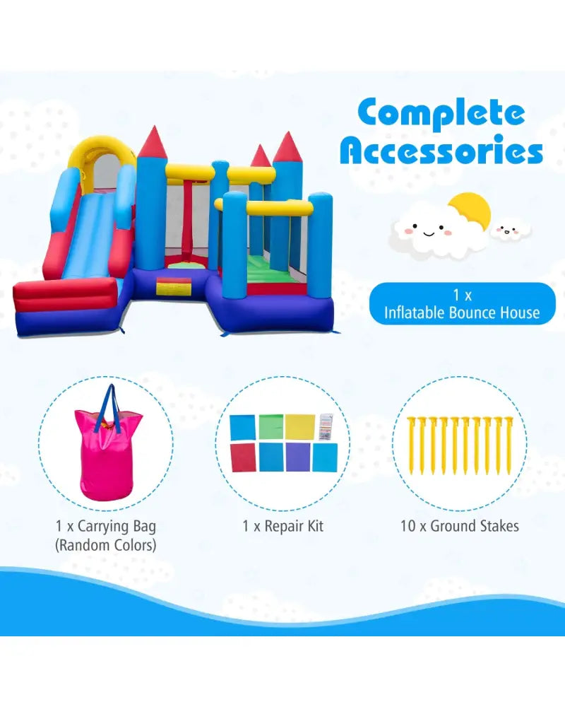4-in-1 Inflatable Bounce Castle without Blower - Multicolor - Bounce House
