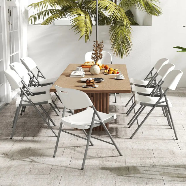 4 Pack Folding Stackable Chairs with Metal Frame and Carrying Handle-White Costway