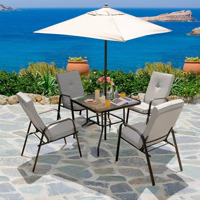 4 Patio Dining Stackable Chairs Set with High-Back Cushions - Gray - Patio Dining Chairs