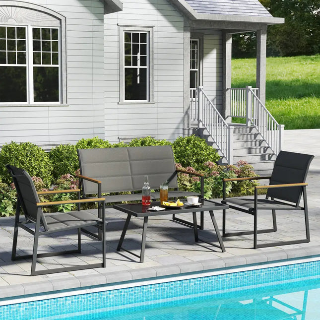4-Piece Outdoor Conversation Patio Furniture Set-Gray - Gray - Patio Conversation Sets