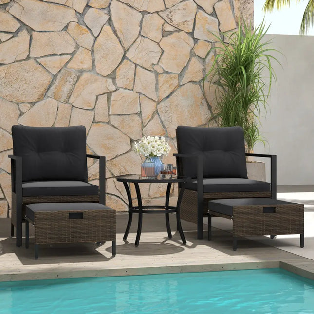 4 Piece Outdoor Furniture Set with Glass Topped Coffee Table-Black - Black - Patio Conversation Sets
