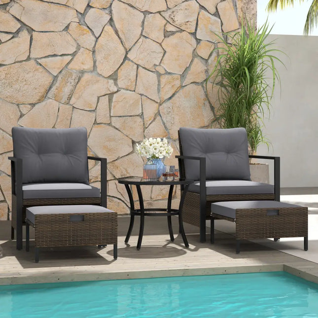 4 Piece Outdoor Furniture Set with Glass Topped Coffee Table-Gray - Gray - Patio Conversation Sets