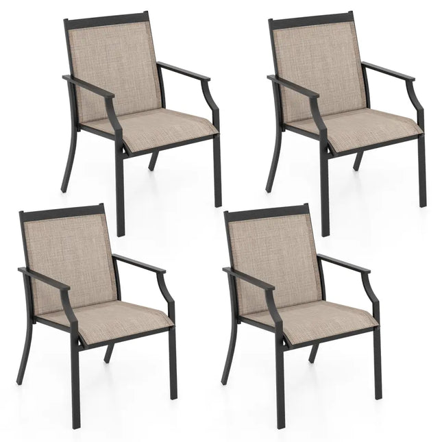 4 Piece Patio Dining Chairs Large Outdoor Chairs with Breathable Seat and Metal Frame-Coffee - Coffee - Patio Dining