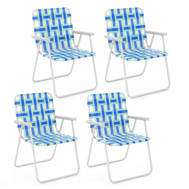 4 Pieces Folding Beach Chair Camping Lawn Webbing Chair-Blue - Blue - Beach & Lawn Chairs