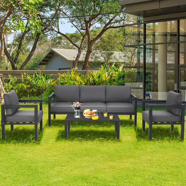 4 Pieces Outdoor Furniture Set for Backyard and Poolside-Gray - Gray - Patio Conversation Sets