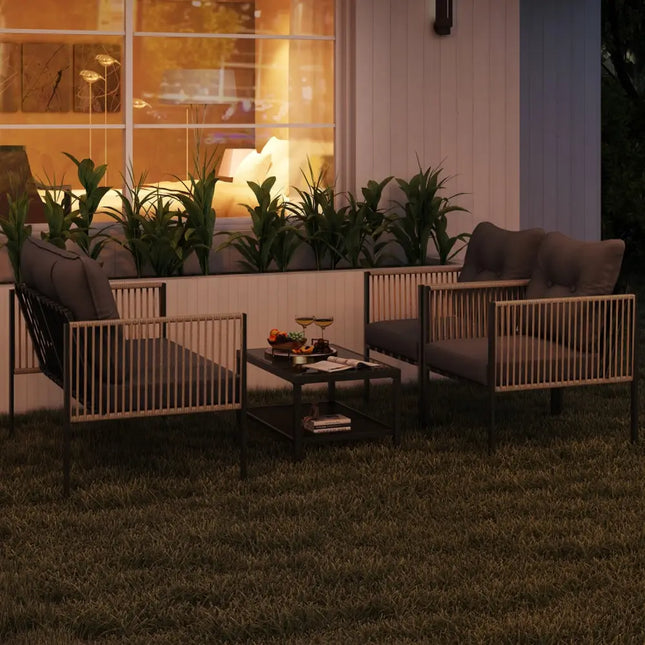 4 Pieces Outdoor PE Rattan Conversation Sofa Set with Cushions-Grey - Gray - Patio Conversation Sets