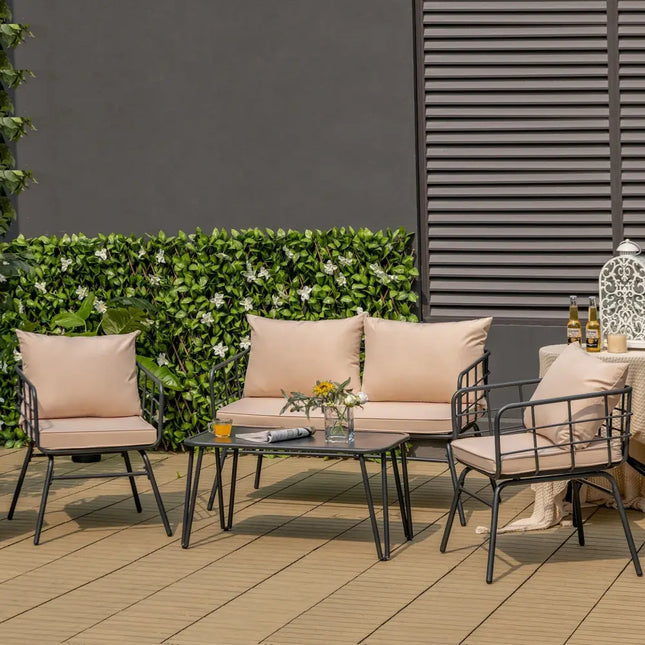 4 Pieces Patio Furniture Set Cushioned Sofa Loveseat Armrest Table for Garden-Beige - Beige - Patio Conversation Sets