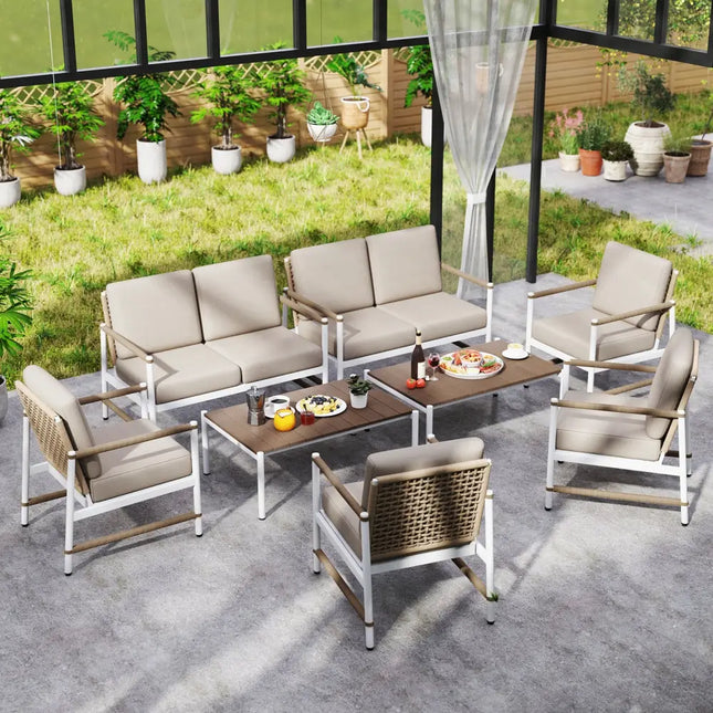 4 Pieces Patio Furniture Set with Thick Cushions and a Coffee Table-Gray - Gray - Patio Conversation Sets