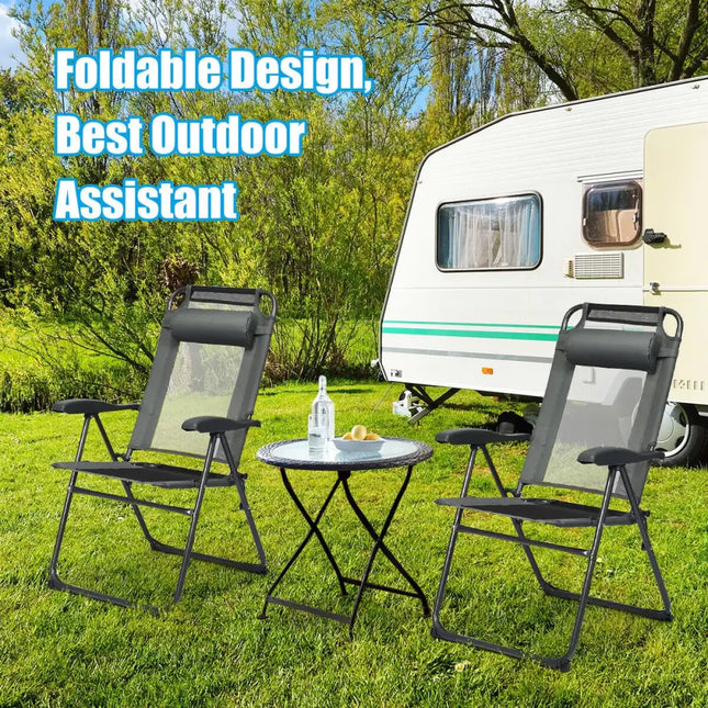 4 Pieces Patio Garden Adjustable Reclining Folding Chairs with Headrest-Gray - Gray - Patio Dining Chairs