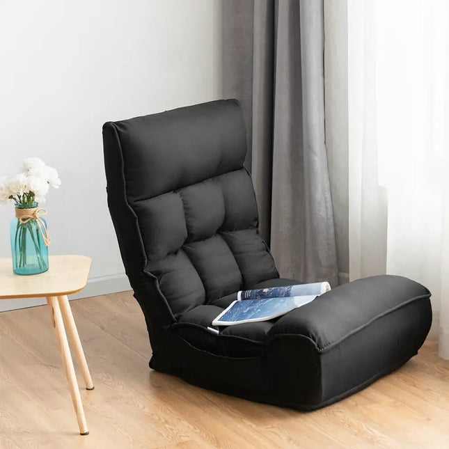 4-Position Adjustable Floor Chair Folding Lazy Sofa-Black Costway