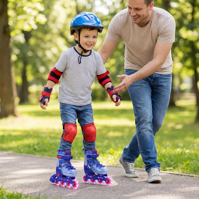 4-Size Adjustable Kids Inline Skates for Beginners Ages 5-7-Blue - Blue - Toy Sports