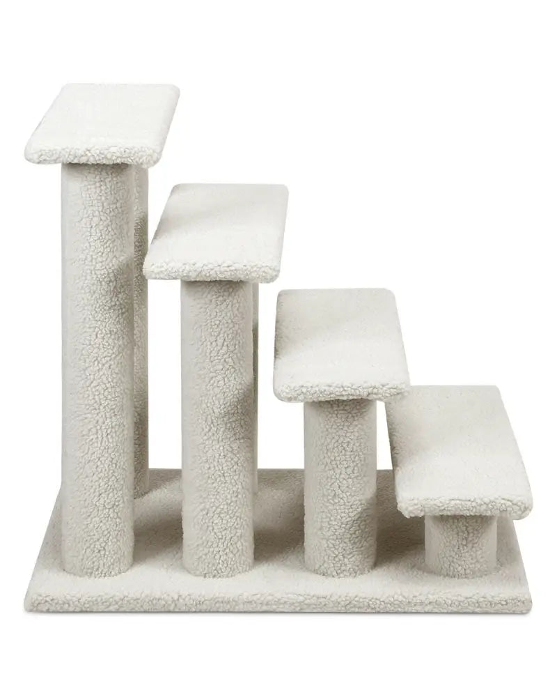 4-Step Pet Stairs Carpeted Ladder Ramp Scratching Post Cat Tree Climber-Beige - Beige - Cat Trees Condos & Scratchers