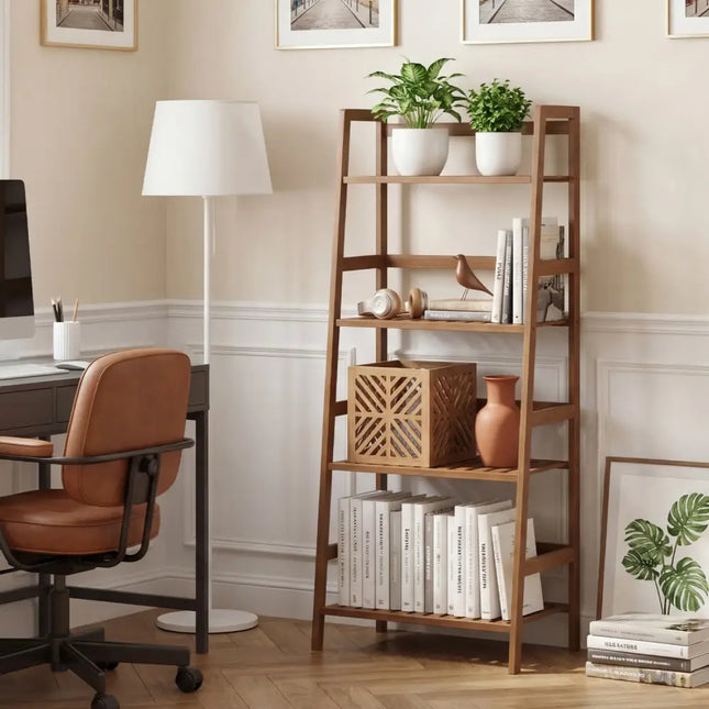 4-Tier Bamboo Plant Rack with Guardrails Stable and Space-Saving-Walnut - Walnut - Plant Stands
