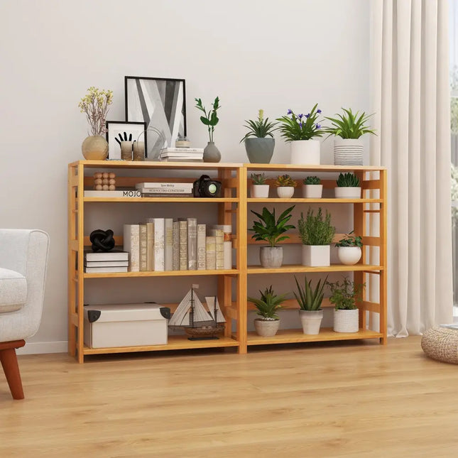 4-Tier Bookshelf Rubber Wood Bookcase with Side Fences for Living Room-29.5 inches Costway