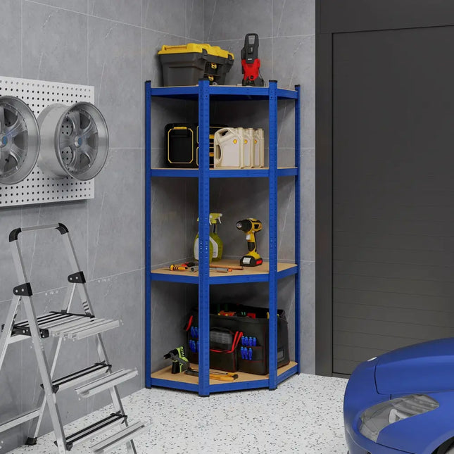 4-Tier Corner Shelving Unit Adjustable Garage Storage Utility Rack for Warehouse-Blue - Blue - Garages