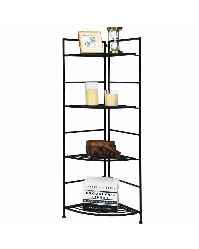 4 Tier Folding Metal Shelf Plant Stand Storage Open Shelf Corner Display Rack - Black - Plant Stands