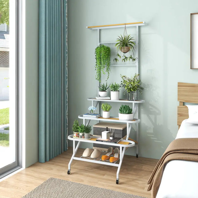 4-Tier Hanging Plant Stand with Hanging Bar - White - Plant Stands