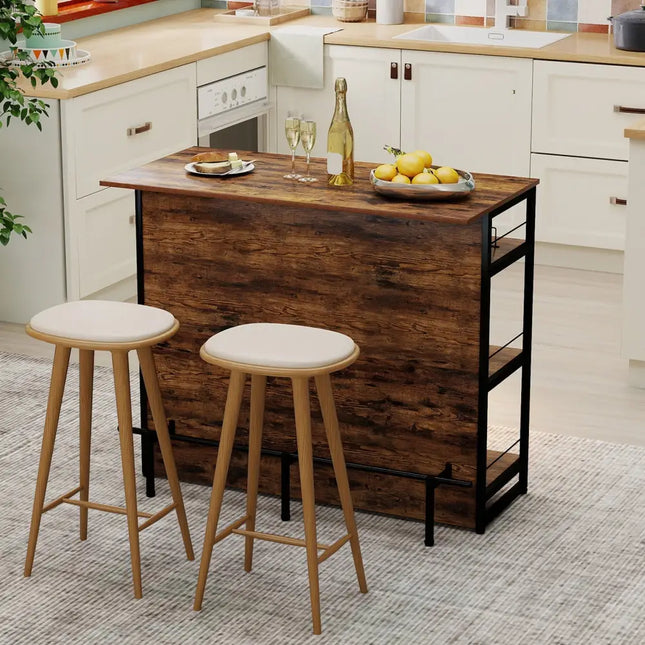 4-Tier Mini Bar Kitchen Island with Footrest and Wine Rack-Coffee Costway