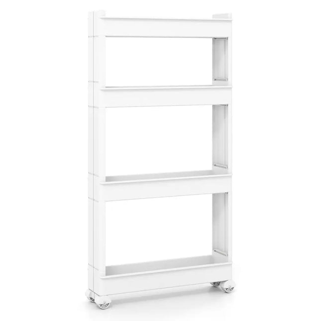 4-Tier Multifunctional Slim Storage Trolley with Detachable Trays-White Costway
