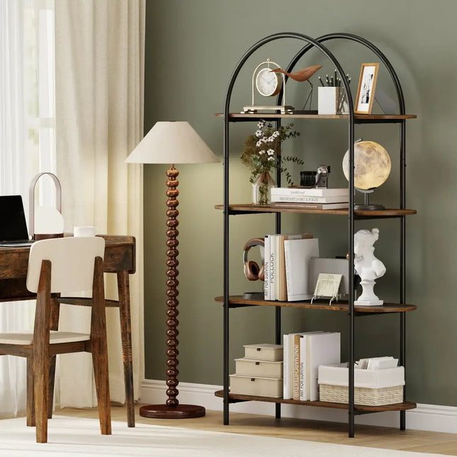4-Tier Open Bookcase with Sturdy Metal Frame for Living Room-Rustic Brown Costway