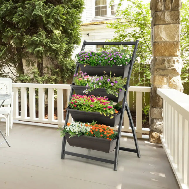 4-Tier Vertical Raised Garden Bed with 4 Containers and Drainage Holes-S - Black - Raised Garden Beds