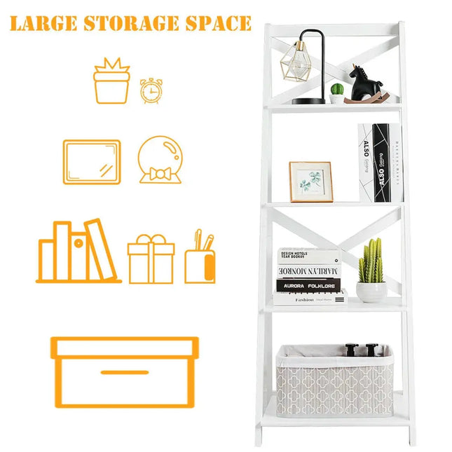 4-Tier Wood Display Storage Bookshelf-White Costway